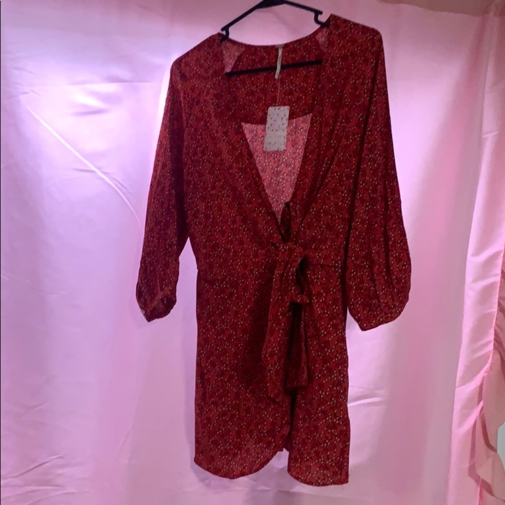 Red floral dress from free people